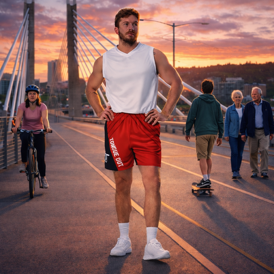 TONGUE OUT “TILIKUM CROSSING BRIDGE” Mesh Basketball Shorts